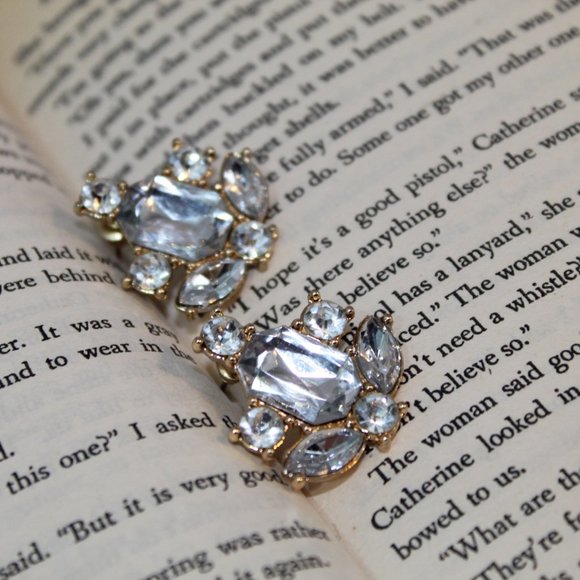 Gold Rhinestone Cocktail Earrings PROM Wedding NEW - Picture 3 of 7